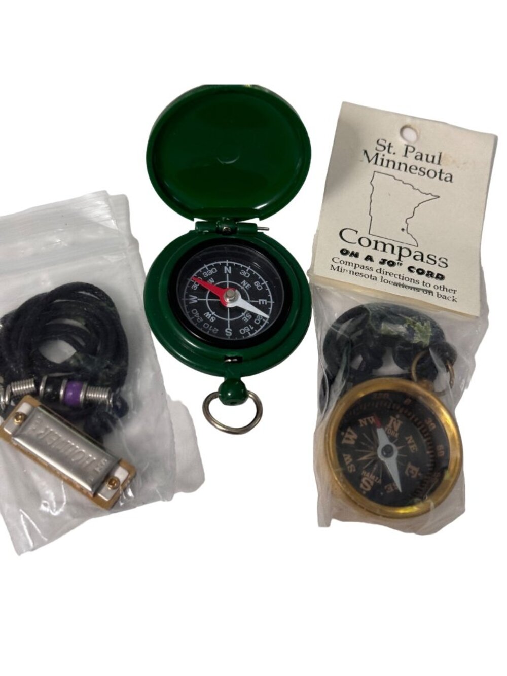 Vintage Compass & Harmonica Necklace Set New Funny Gag Gift Stocking Stuffer